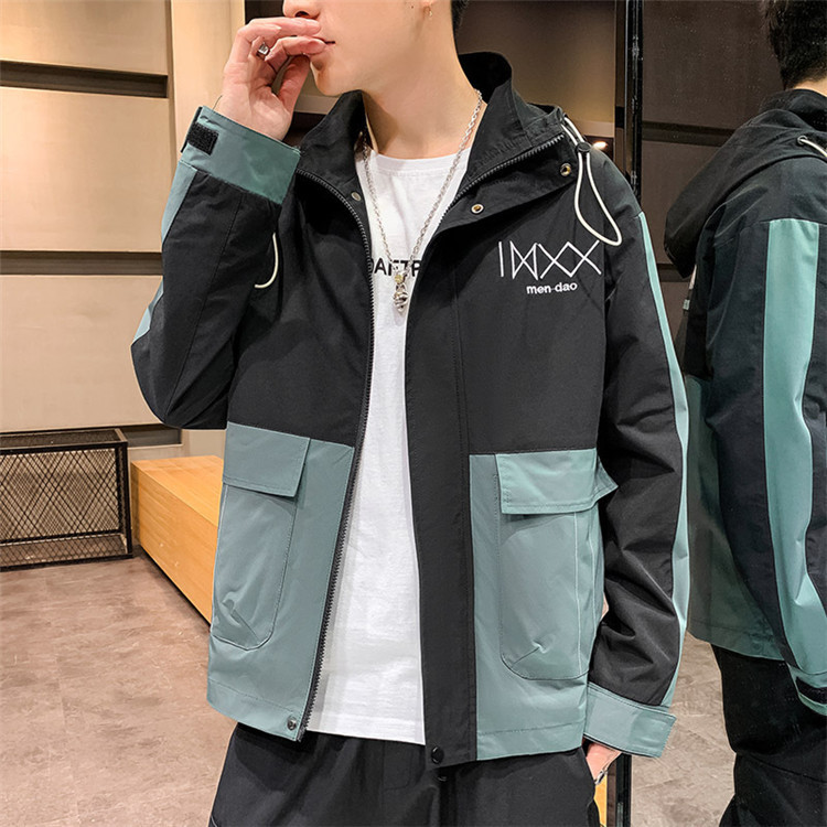 

2021 The New Spring Fall New with Casual Hoodie Workwear All-match Fashion Youth Contrast Zipper Male Jacket Vnvw, Black