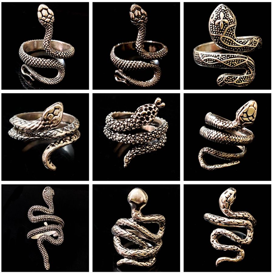 

Wholesale 30pcs/lot Top Mix Retro Punk Exaggerated Snake Ring Men Women Hip Hop Animal Cool Biker Rocker Jewelry Antique Siver Male Rings