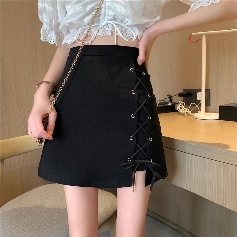 

Bandage Irregular Black Skirt Harajuku Skirt New Korean Fashion Clothing Spring Autumn High Waist A-line Mini Skirts Hipster Ins