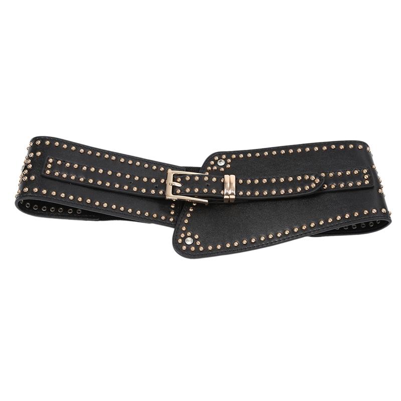 

Belts Wide Leather Belt Punk Style Rivet Pin Buckle PU Elastic Band, Black