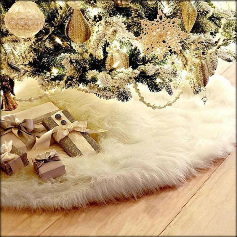 

Long Plush Snow Flake Christmas Tree Skirt Base Floor Mat Cover Party Decors1