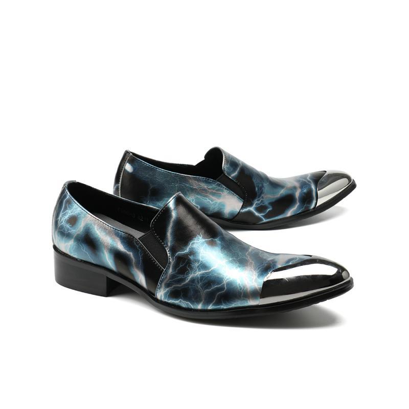 

2020 Band Genuine Deluxe Blue Leather Pattern Metal Pointed Toe Moccasins Wedding Shoes Zapatos 5j9k, The picture