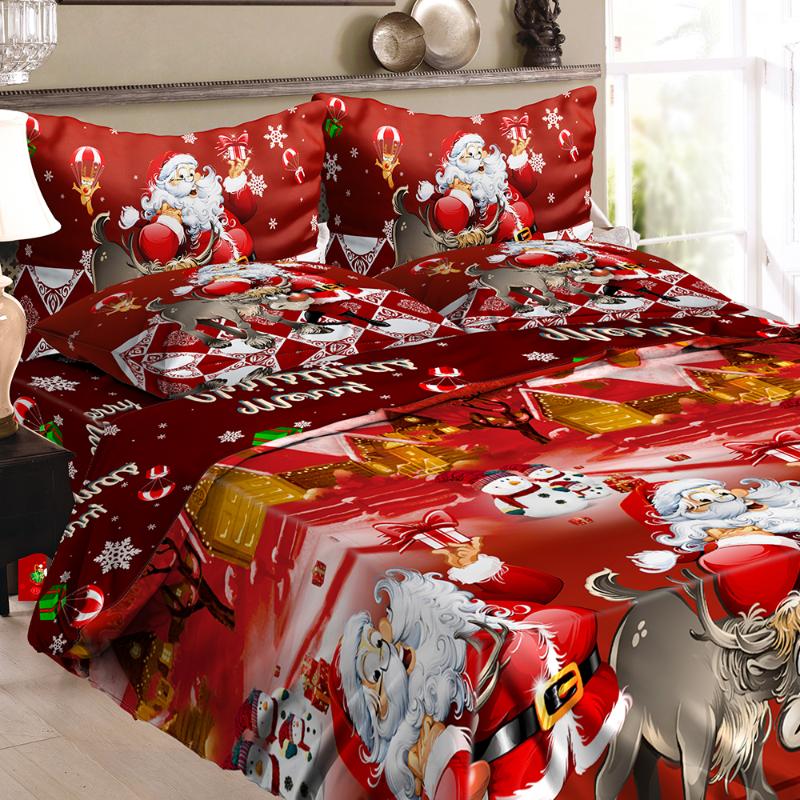 

Christmas Santa Bedding Set Polyester 3D Printed Duvet Cover + 2pcs Pillowcases + Bed Sheet Set Christmas Bedroom Decorations