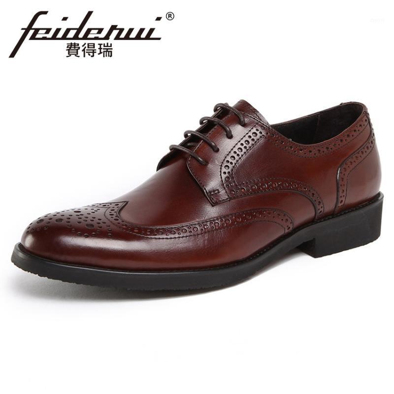 

New Vintage Genuine Leather Men's Party Oxfords Round Toe Derby Man Handmade Formal Dress Wedding Carved Brogue Shoes YMX4291, Black