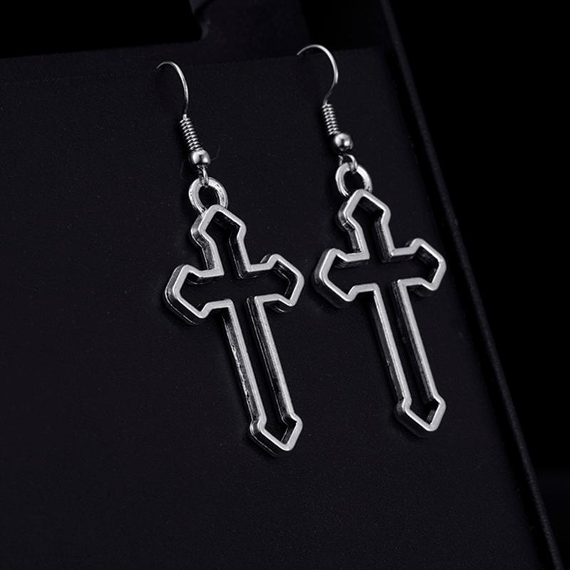 

Vintage Fashion Statement Cross Dangle Drop Earrings for Women Korean Harajuku Jewelry Gothic Goth Punk Accessories Charms Hoops