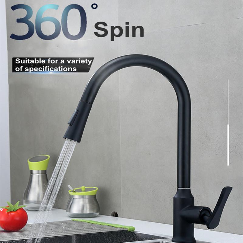 

New Pull-out Basin Faucet Black Purification Kitchen Cold Hot regulation Faucet Mixer Taps In-mold 360° Rotation Water