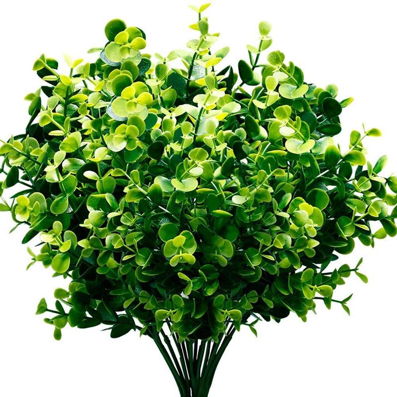 

Artificial Plants Faux Boxwood Shrubs 6 Pack, Lifelike Fake Greenery Foliage with 42 Stems for Garden, Patio Yard, Wedding, Offi, Green