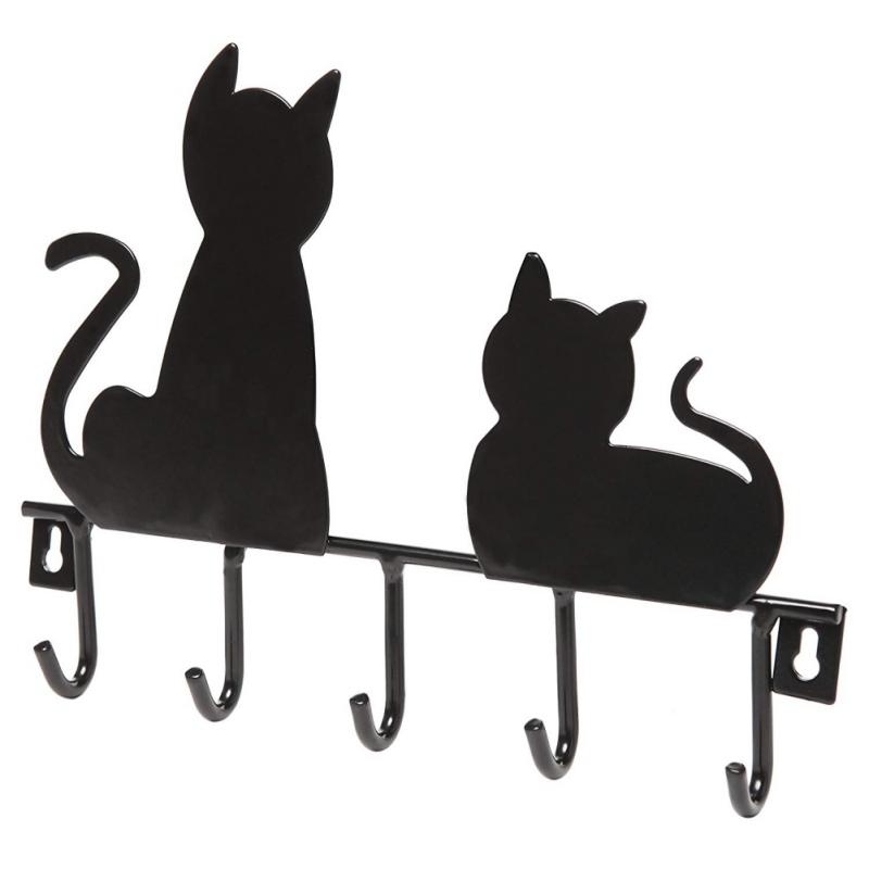 

Cartoon Black Cat Hanger Holder Metal Key Rack Hangers Home 5 Mounted Decor Decorative Wall Hooks Iron Coat