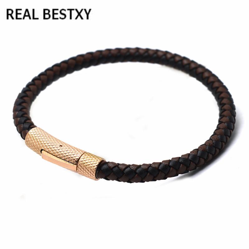 

REAL BESTXY Wholesale genuine Brown male charm leather bangle bracelet men femme for pulseira masculina Feminina couro mujer