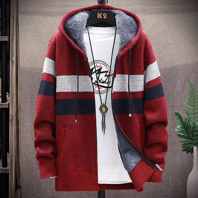 Pull de cardigan unisexe pour hommes Bloc de couleur tricoté à manches longues à manches longues Cardigans Cardigans Cardigans à capuche Hiver Bl