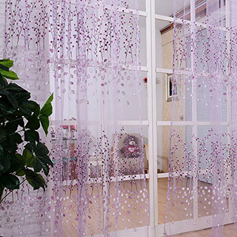 

1PC 200*100cm Bay Window Voile Curtain Chic Room Wintersweet Flower Sheer Window Screening Curtain Home Decor Textile PC8769241, Purple