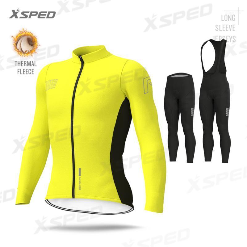 

2020 Winter Cycling Clothing Long Sleeve Jersey Sets Thermal Fleece Pro Team Mens MTB Warm Uniform Road Bike Wear Outdoor1, Bib cycling set