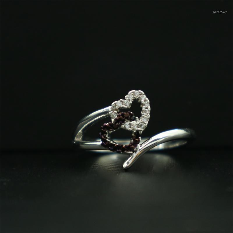 

Double Love Heart-Shaped Color Separation Women's Ring Silver-plated Zircon Ring Silver Color Ladies Hand Wedding1