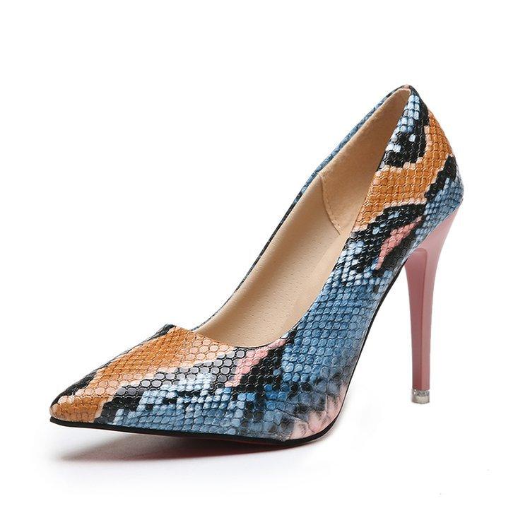 

Women New Mixed Colors Pumps Fashion Sexy Snakeskin High Heels Shoes Female Shallow Pumps Ladies Pointed Toe Party, Green