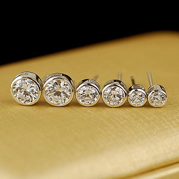 

Simple Female White Crystal Earrings Rose Gold Silver Color Wedding Earrings For Women Cute Round Zircon Small Stud