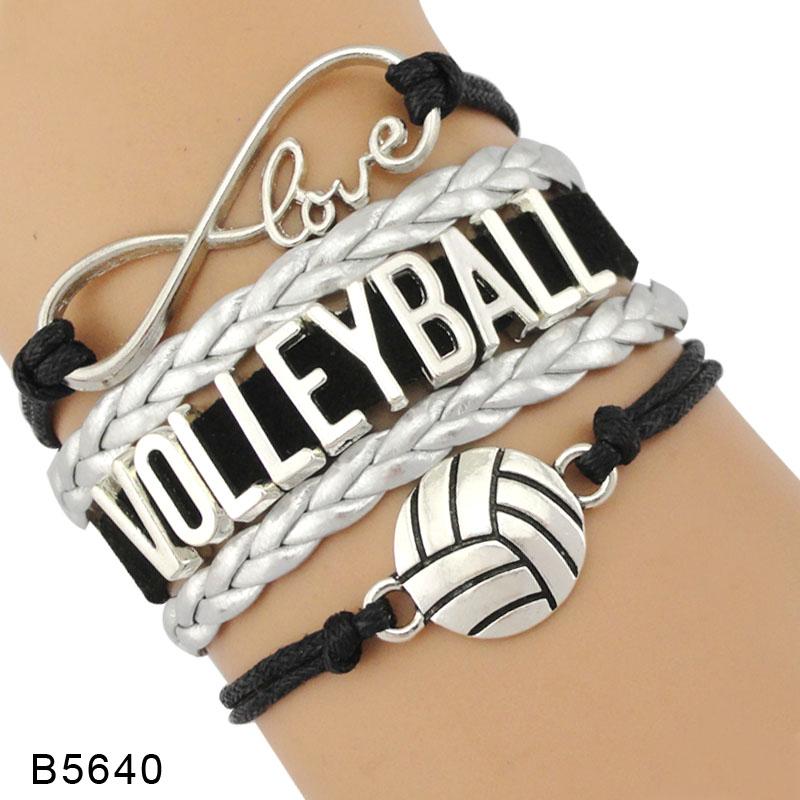 

Silver Infinity Love Volleyball Sports Jewelry Handmade Braid Leather Charm Bracelets for Women