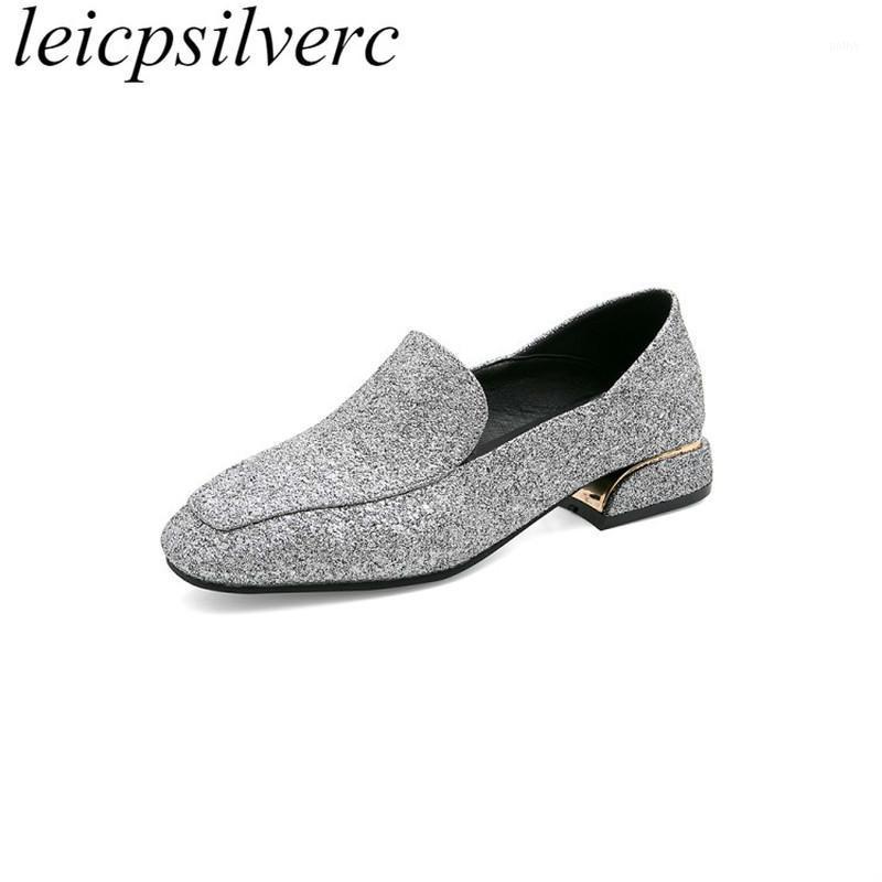 

Women Pumps Low Heels Spring Autumn Square Toe Slip on Pu Deep Mouth 2021 New Sexy Fashion Blue Gold Silver Big Size 34-451