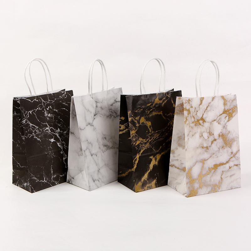 

Festival Christmas Gift Paper Bag Marble Design Printing White Kraft Paper New Year Packaging Bag Twist Handle