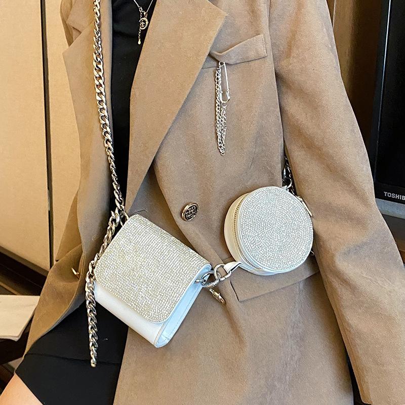 

Luxury Shiny Fanny Pack Women Pocket Waist Packs Chain Small Handbag New Leather Female Shoulder Crossbody Chest Bag Purse, Black