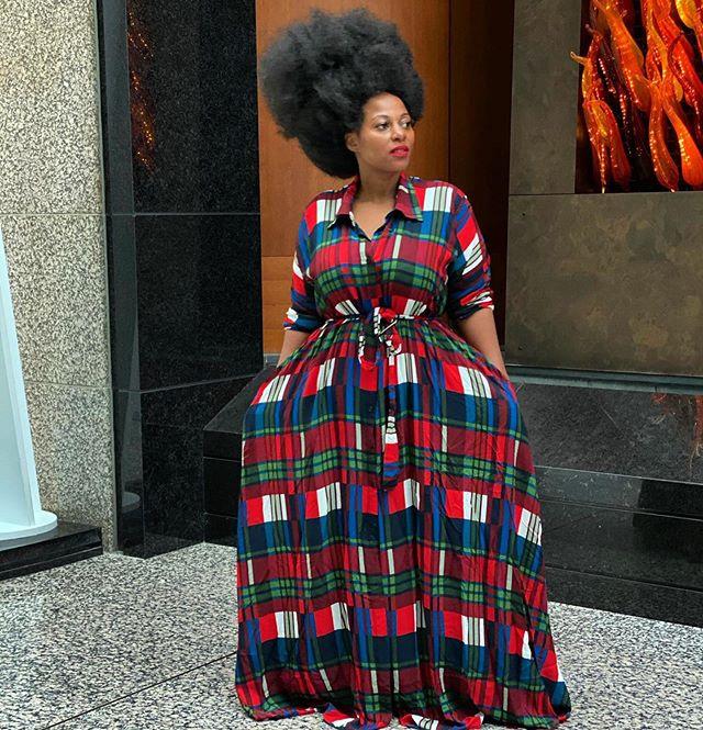 

Hot Sales Women Autumn Plaid Printing Floor-length Dress Big Size Lady Turn-Down Collar Lace-up Single-breasted Loose Dresses, Red