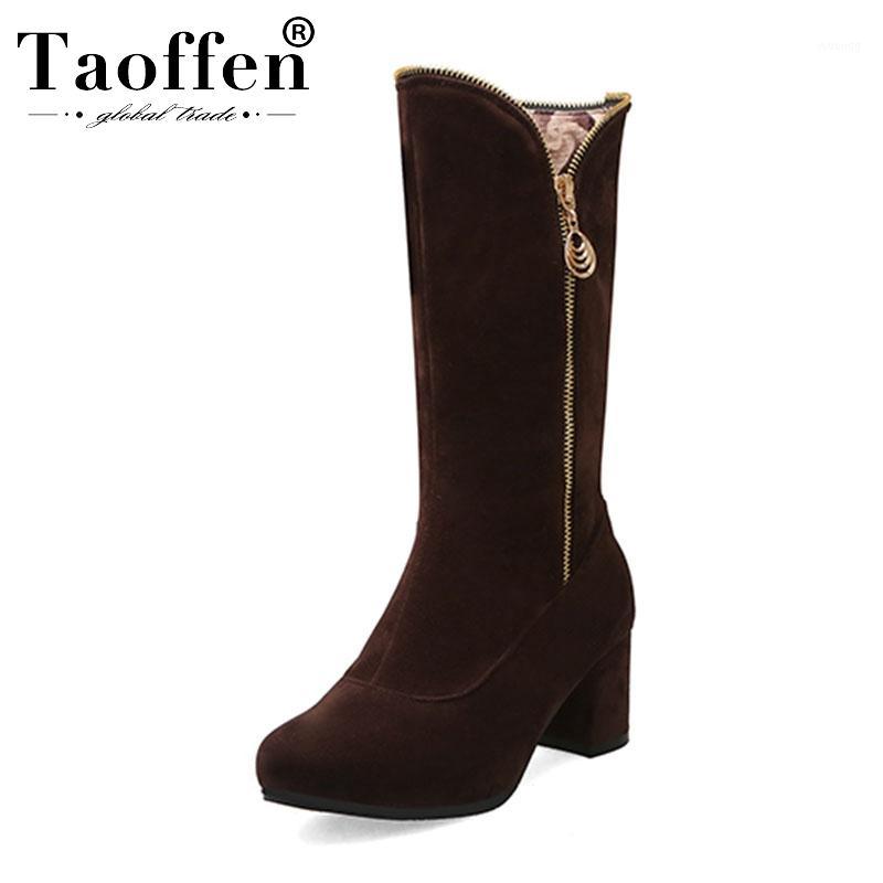 

Taoffen Women Mid Calf Boots Plus Size 31-48 Winter Keep Warm Casual Square Heels Shoes Women Fashion Suede Zipper Boots1, Black