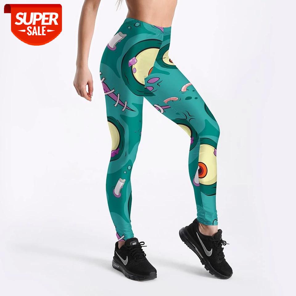 

Qickitout 12% Spandex Cartoon Elasticity Workout Cyan Leggings Women Printed Comic Monster Games Leggings Push Up Pants #RF3h, Black;white