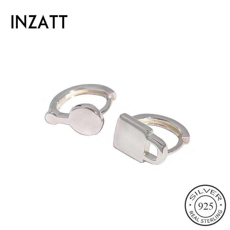 

Hoop & Huggie INZAReal 925 Sterling Silver Asymmetry Lock Key Earrings For Fashion Women Party Geometric Fine Jewelry Accessories