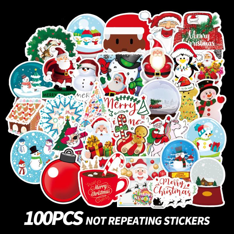 

100pcs Christmas Stickers for Laptop Skateboard Water Bottle Car Bicycle Luggage Waterproof Cute Cartoon Adesivos Stickers