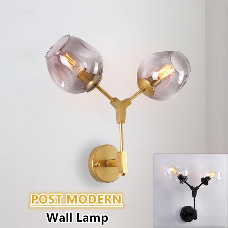 

DAR Gold/Black Wall Mounted Lamp Post Modern Magic Bean Double Head Branch Glass Globe Wall Light Hotel Cafe Art Deco LED Sconce