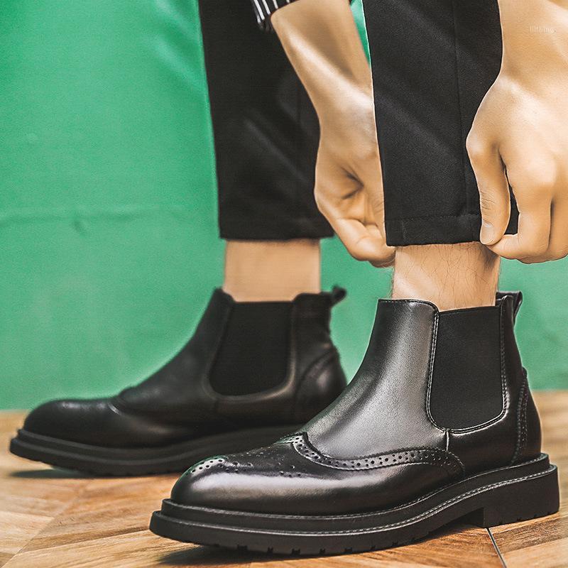

italian mens casual business office formal dress brogue boots cow leather bullock shoes ankle boot botas erkek bot1, Black
