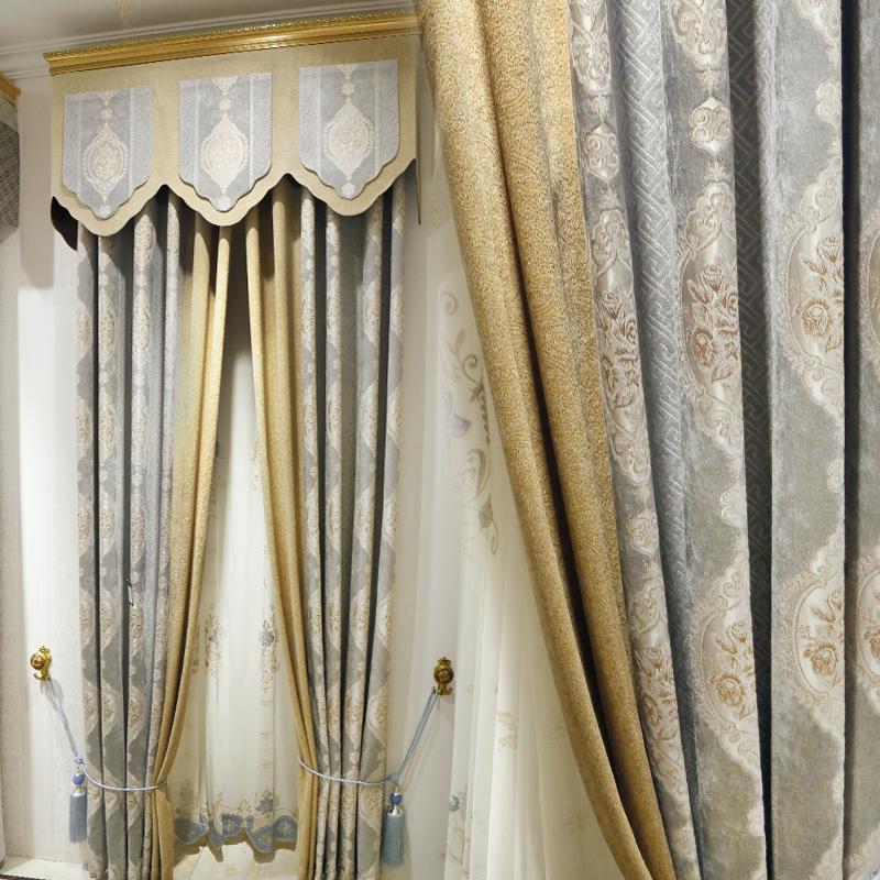 

New European Luxury Gray Curtains for Living Fabric Chenille Embroidery Valance Curtain Fabric Custom luxury decor, Tulle