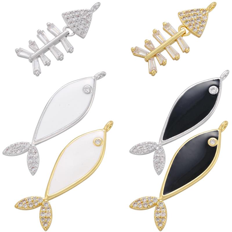 

ZHUKOU gold and silver color fish/fish bone crystal pendant women handmade jewelry pendant accessories supplies wholesale VD846