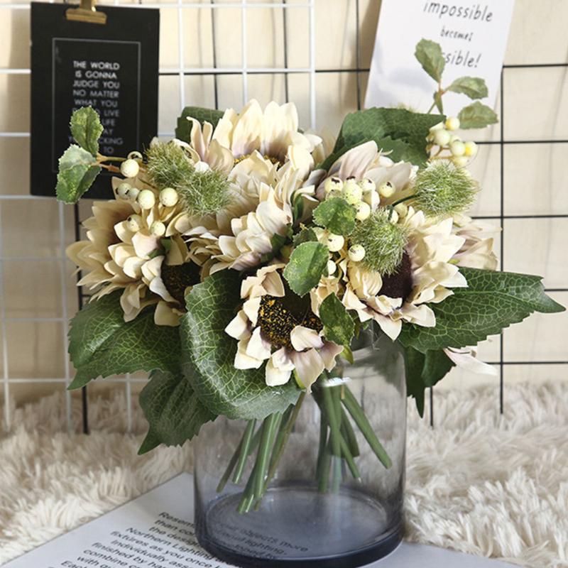 

Artificial Sunflower Flower Bouquet Silk Real Touch Fake Flowers Wedding Decoration Floral Home Garden Party Supplies, Blue