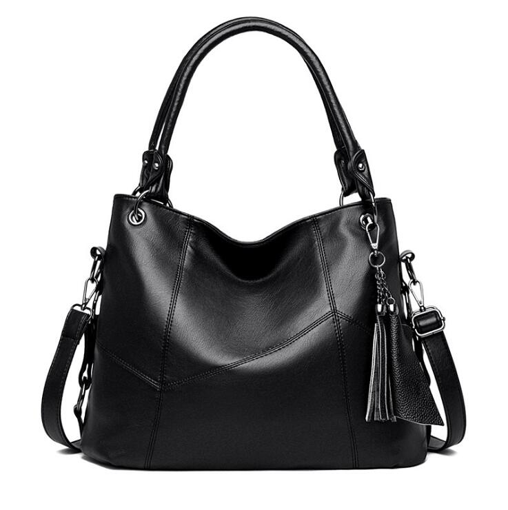 

HBP 2021 women tassel female bag fashion one-shoulder diagonal handbag large capacity leather stitching ladies, Black