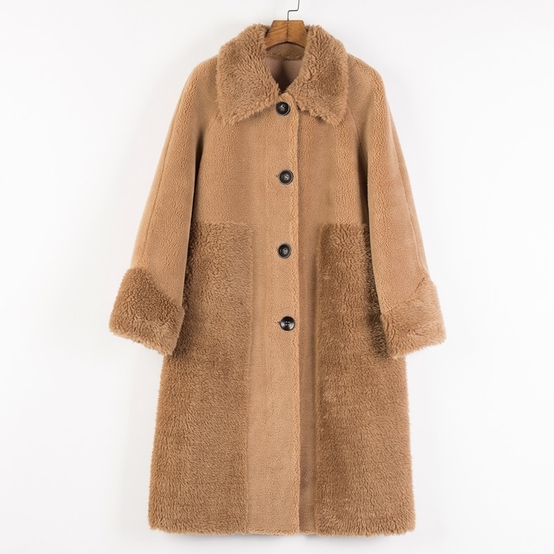Women Winter Coat Turn Down Collar Fur Women Long Jacket Coat Leather Inner Patchwork Feece Coat Casaco Feminino 201111