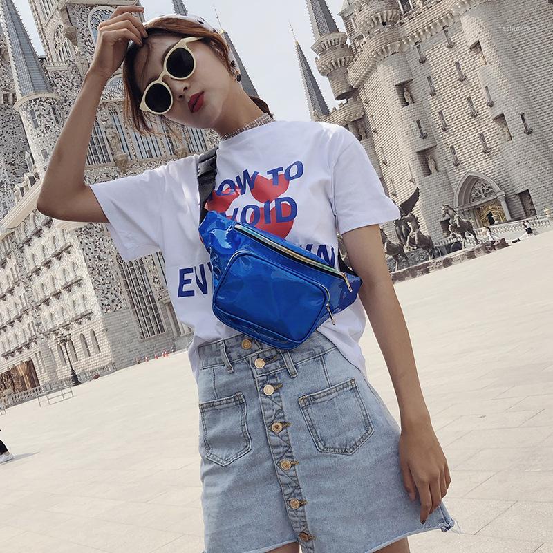 

2020 new women's diagonal bag Korean casual ladies chest bag stylish personality laser ladies diagonal1, Blue