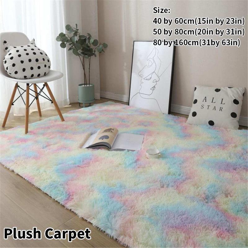 

Rainbow Carpet Rug Tie Dyeing Plush Soft Carpet For Living Room Bedroom Anti-slip Floor Mats Bedroom Water Absorption Rug, As pic