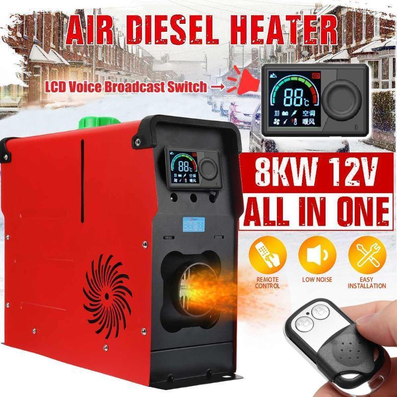 

12V 1-8KW Adjustable Car diesels Air Heater Fan+LCD Voice Broadcast switch+ remote control Integrated Machine For Van Boat Bus1