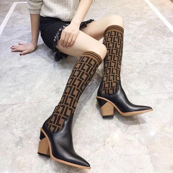 

2021 new Fashion women over the knee boots Sexy Knitted socks boots chunky heel Luxury ladies winter boots, Brown knee high boots