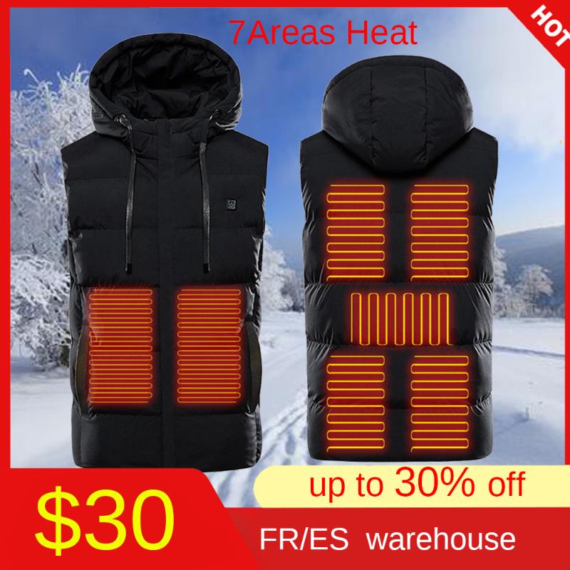 

7 Areas Heated Vest Jacket Thermal Tactical Veste Electric Warm Jacket Women Men Winter Fishing Hunting Hiking Heating Vest, Gray