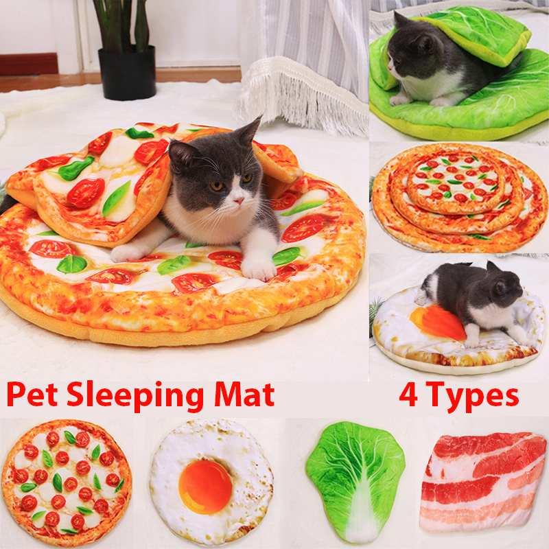 

New Comfort Pet Cat Dog Sleeping Bed Mat Cat Soft Warm Flannel Blanket Poached Egg Novelty Sleep Pad Pizza Sleeping Blankets