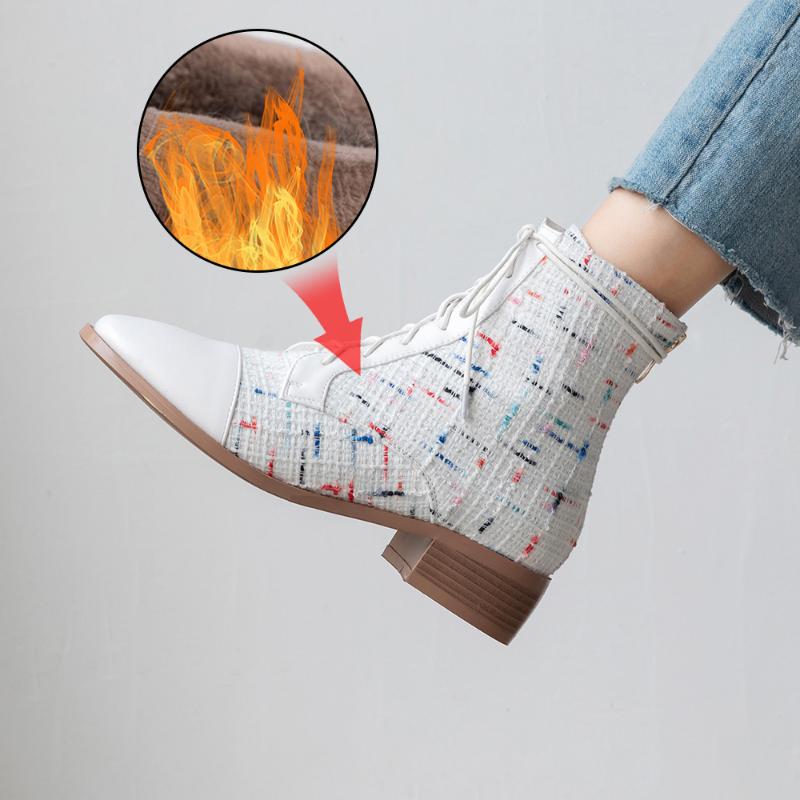 

Plus Size 34-43 Fashion 2020 New Ankle Boots Women Beautiful Flower Boot Female Lace-Up Zipper Motorcycle Shoes Boots, Black