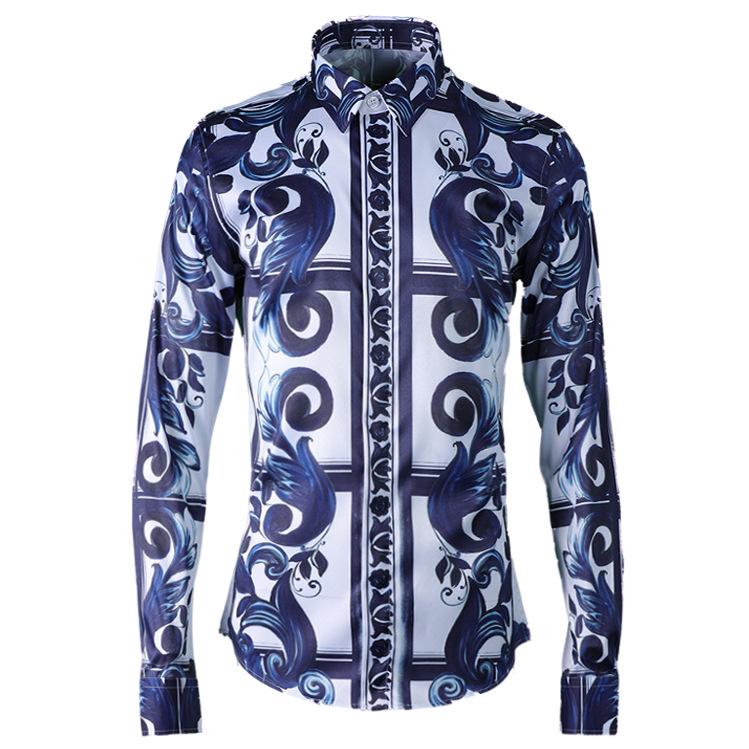 

new arrivla fashion Printing Tide Classic Fashion Casual Shirts Print long sleeve high quality spring autumn men plus size -4XL, G17300