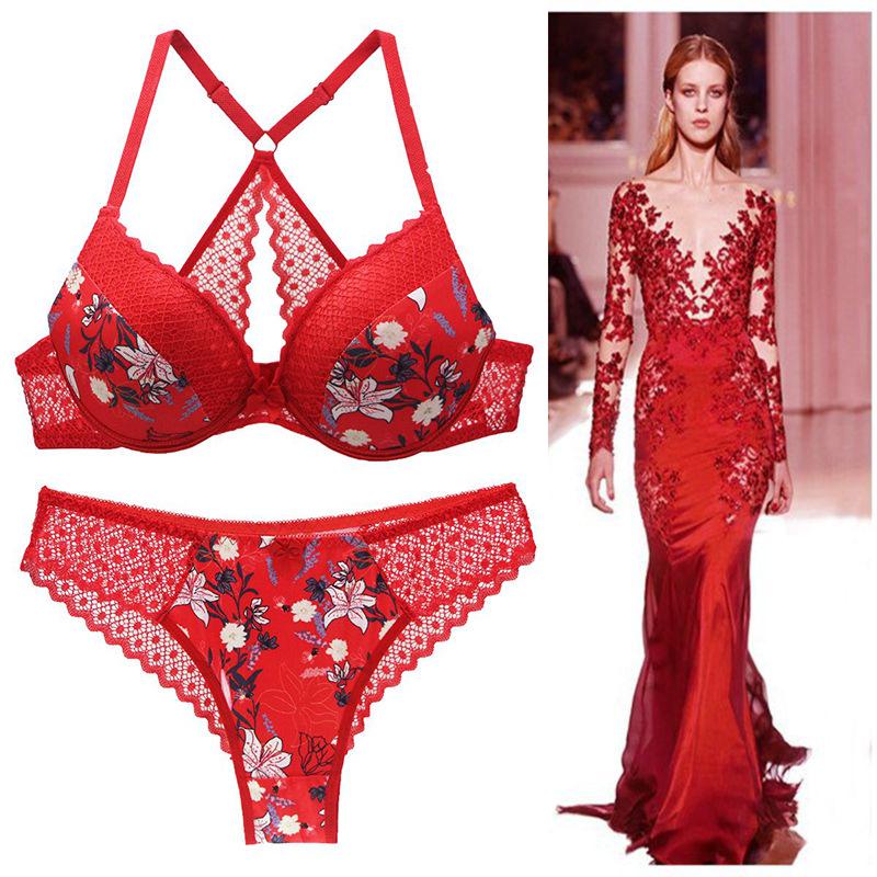 

2020 Big Size Strappy Bra Sets Lace Push Up bra Women Floral Panty Sets Plus Size 34/75 36/80 38/85 40/90 42 B C D E Cup, White