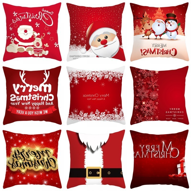 

Xmas Throw Pillow Case 45*45cm Merry Christmas Santa Snowman Elk Bells Throw Pillowcase Christmas Sofa Decor, Remark color