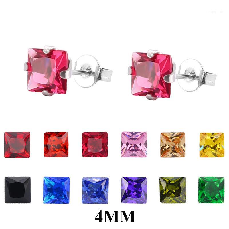 

Simple 16 Color 4mm Colorful Zircon Square Stud Earrings Stainless Steel Earrings Women Rings Jewelry1