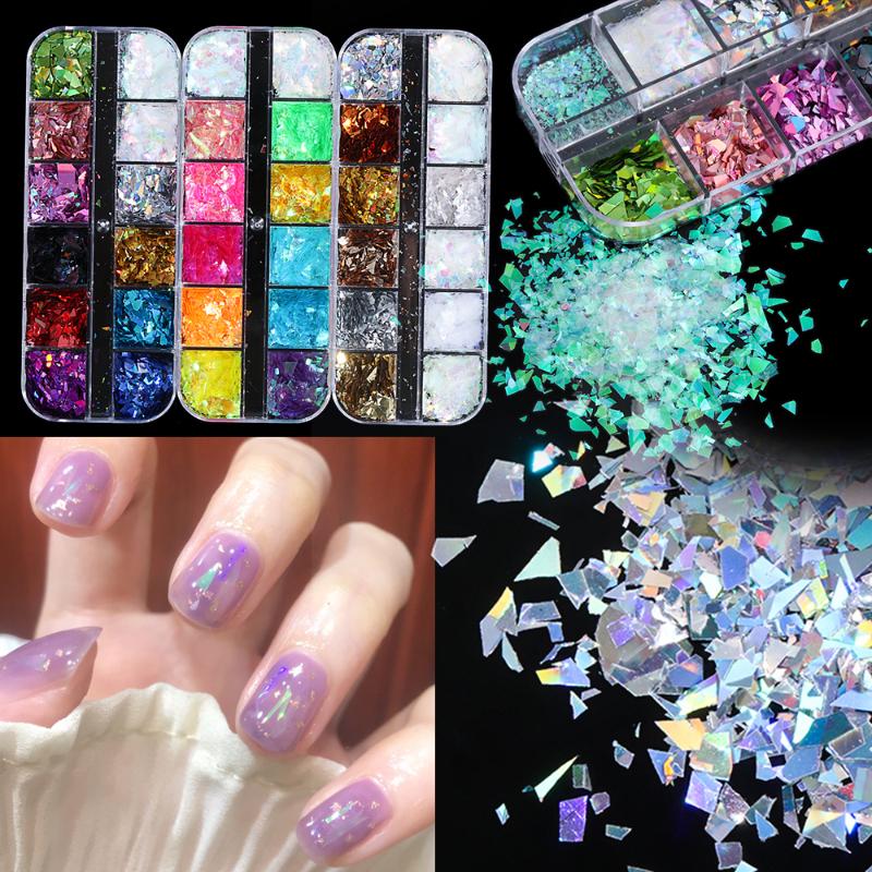 

12 Grids 3D Mixed Colors Glitter Slices Flakes Nail Art Colourful Sequins Retro Polish Nail Art Decoration DIY Manicure Tool