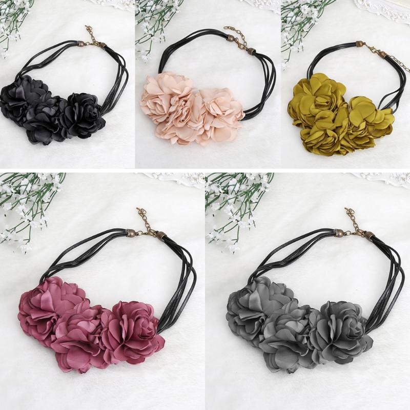 

Bohemia Fabric Red Rose Flower Choker Women Statement Necklace Festival Jewerly1