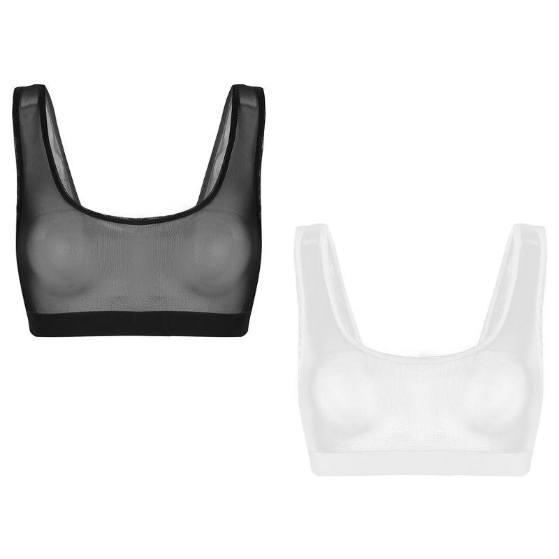 

Women Sexy Lingerie Bra Crop Top Sheer Mesh See-Through Sleeveless Vest Bralette, Black