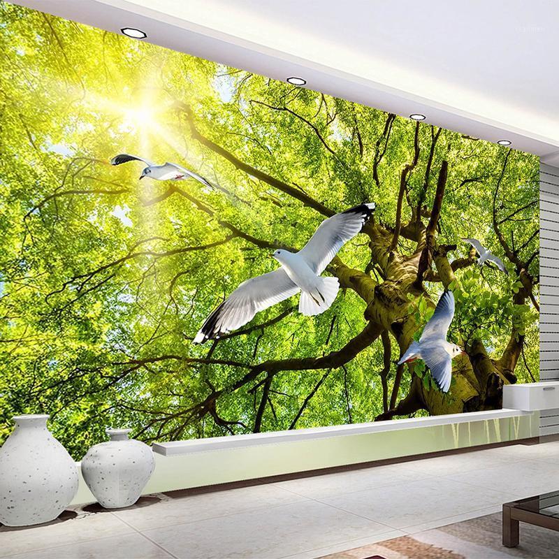 

Custom 3D Photo Wallpaper Nature Landscape Sunlight Green Tree Pigeon Restaurant Living Room Wall Paper Mural Papel De Parede 3D1, As pic